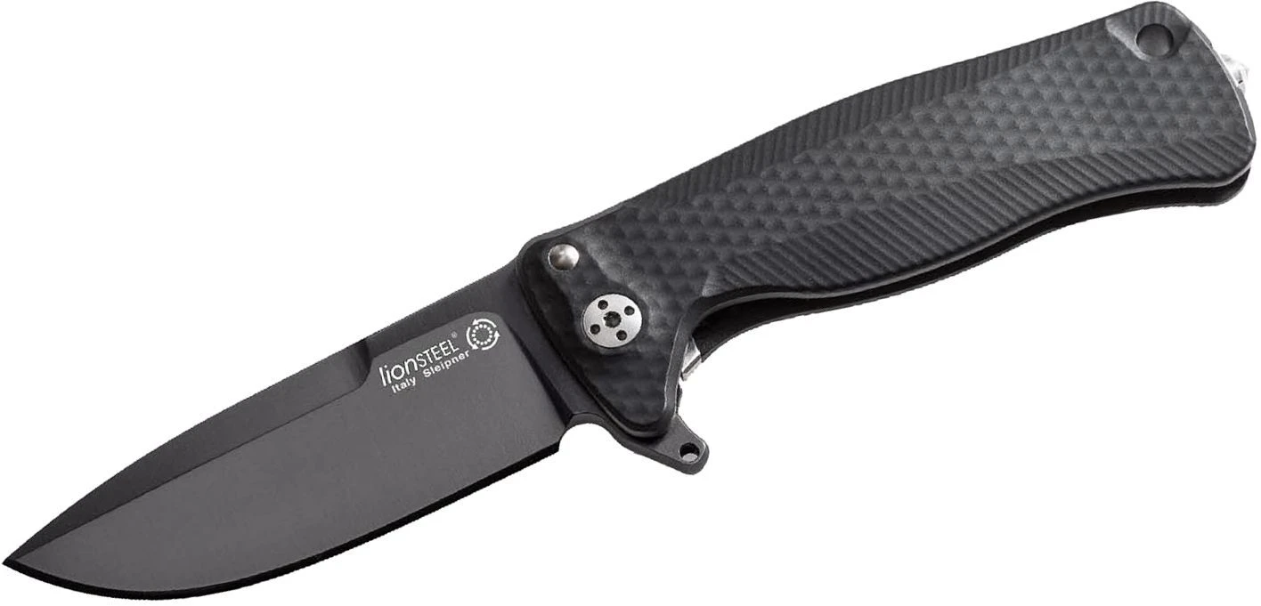Lionsteel SR FLIPPER BLACK Aluminum Knife, RotoBlock, Chemical Black Blade Sleipner SR22A BB 1 Lionsteel SR FLIPPER BLACK Aluminum Knife, RotoBlock, Chemical Black Blade Sleipner SR22A BB